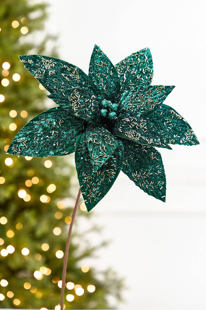 19" x 14" Emerald Green Poinsettia Stem