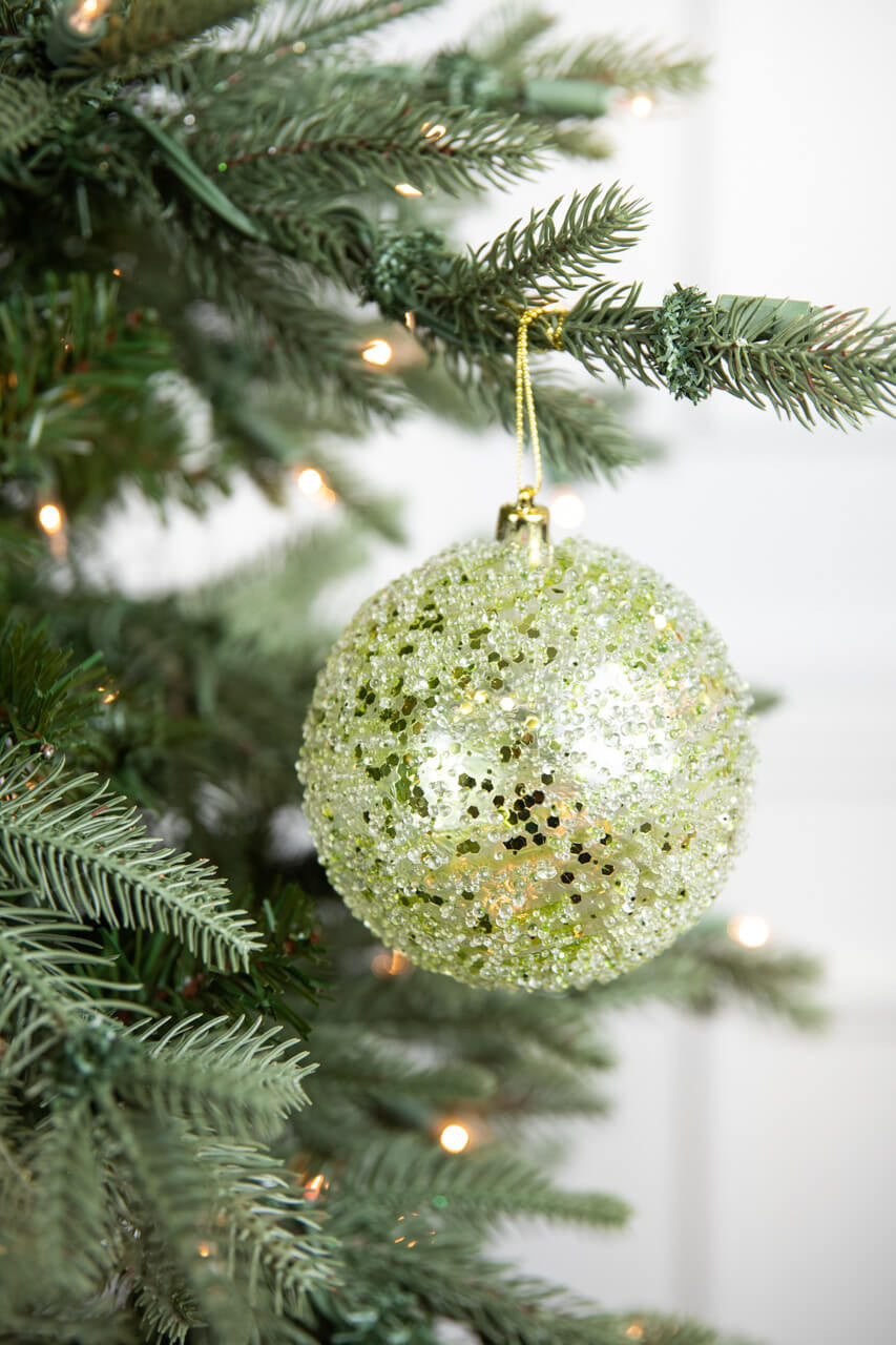 4 Inch Green Clear Swirl Iced Ball Ornament