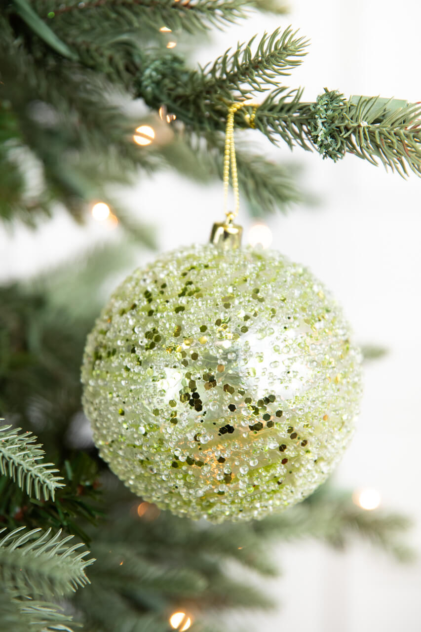 4” Green Clear Swirl Iced Ball Ornament