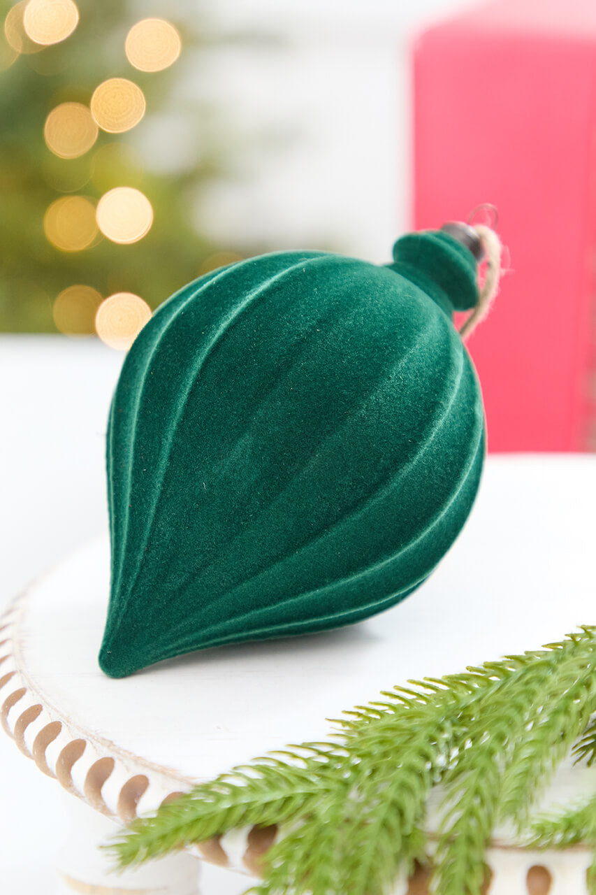 6" Green Flocked Finial Ball Ornament