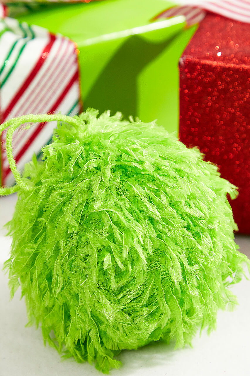 4" Lime Green Furry Fabric Ball Ornament