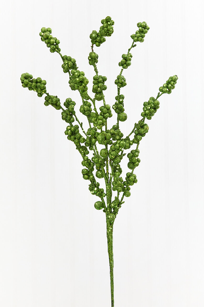 26" Green Glitter Berries Spray