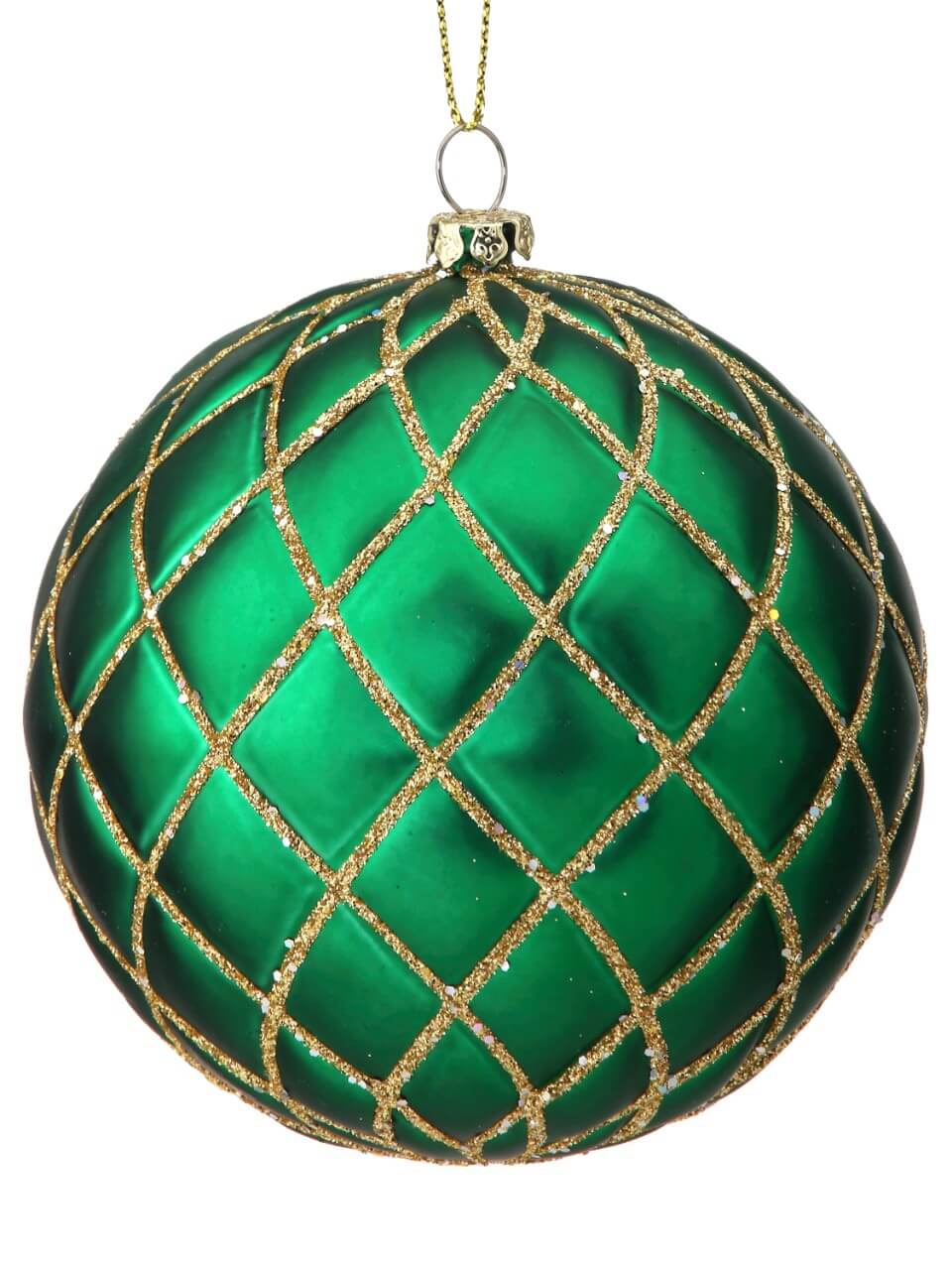 10 CM Quilted Matte Glitter Net Ball Ornament Emerald Green