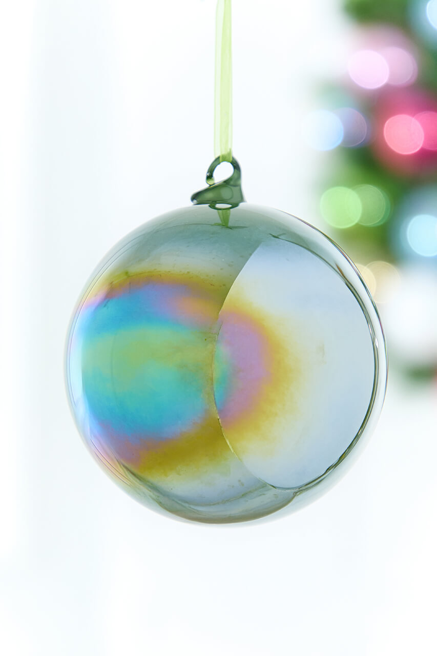 5" Iridescent Green Glass Ball Ornament