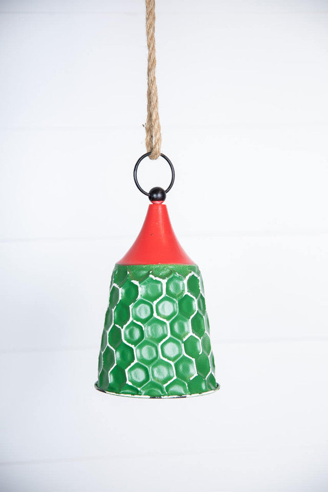 Green Red Metal Bell Ornament 9 Inch Christmas Decor