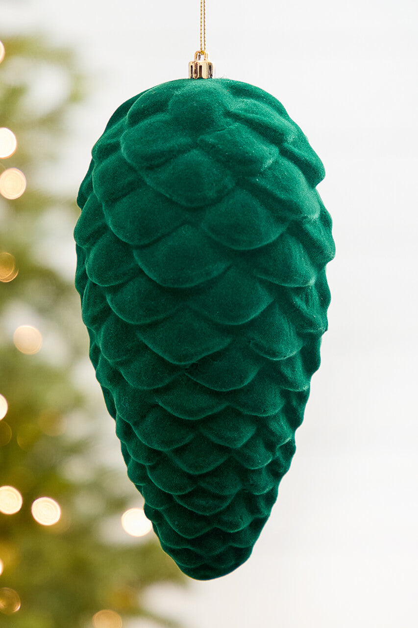 9" Green Flocked Pinecone Ornament