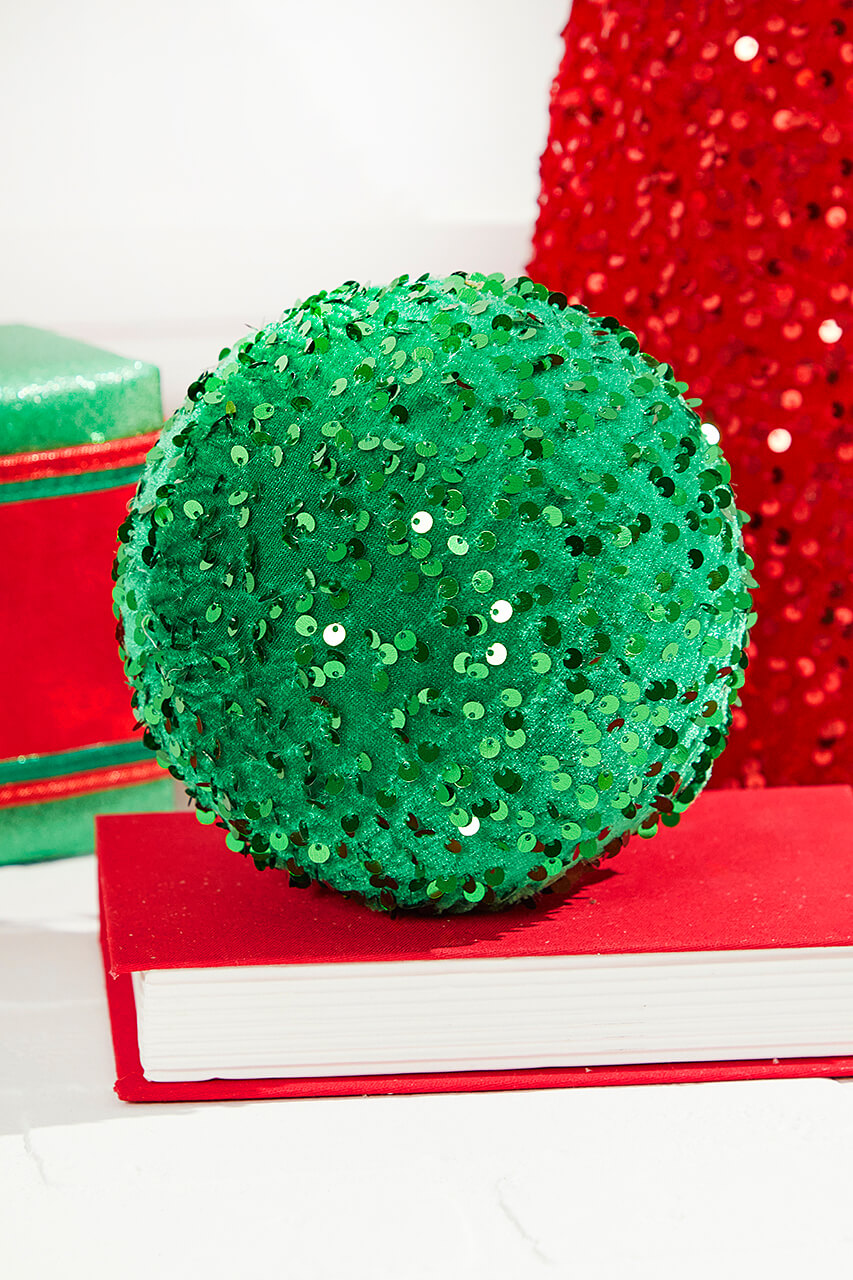 6" Sequin Ball Ornament - Green