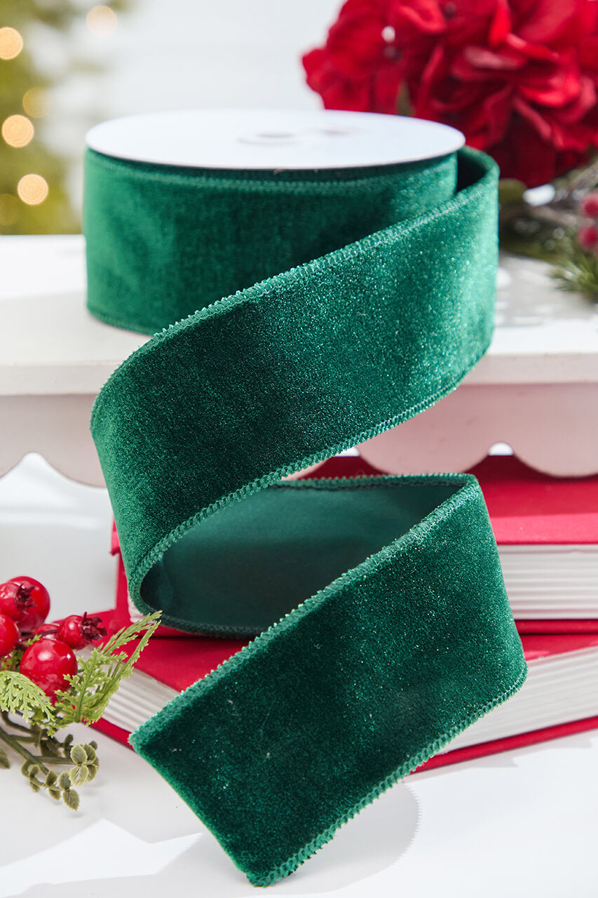 2.5" x 10 Yard Hunter Green Deluxe Velvet Ribbon