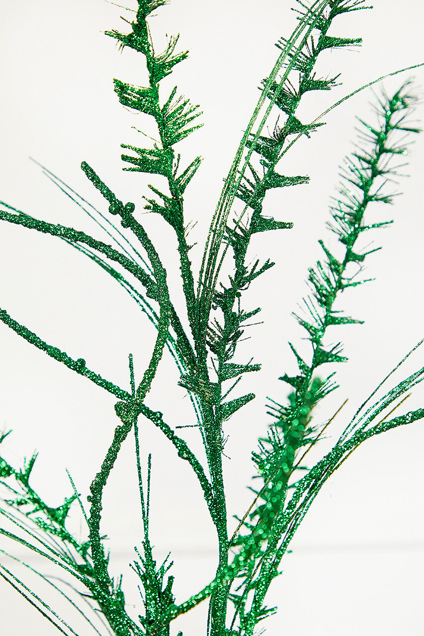 35 Inch Glitter Mica Mini Leaf Grass Spray Green