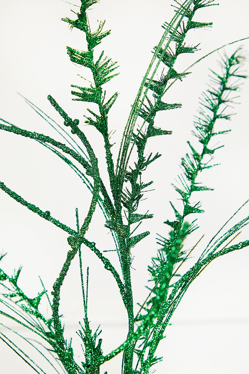35" Glitter/Mica Mini Leaf/Grass Spray - Green