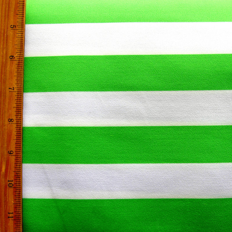 Swim Knit Nylon Lycra Green and White Wide Stripe