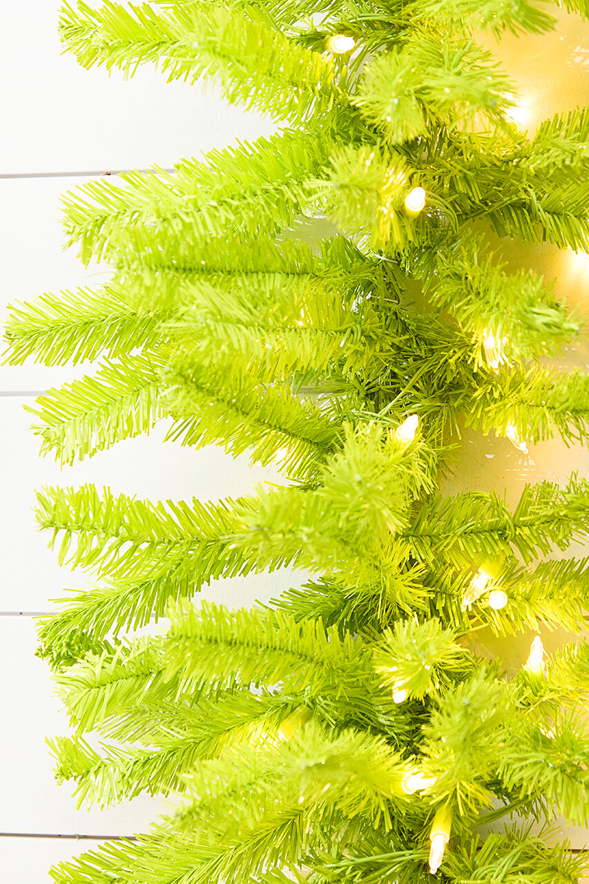 9' x 14" Lime Green Garland with LED Lights