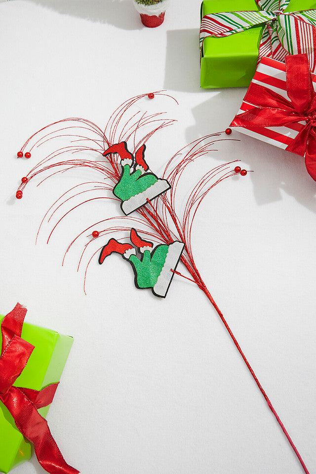 37 Inch Red, White and Green Glitter Leg Grass Spray – Whimsical Monster Holiday Fun for Festive Décor