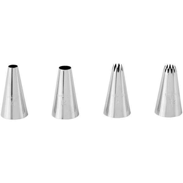 Wilton Large Cake Decorating Tip Set – 4 Piece Star Tips #21 and #32, Round Tips #10 and #12