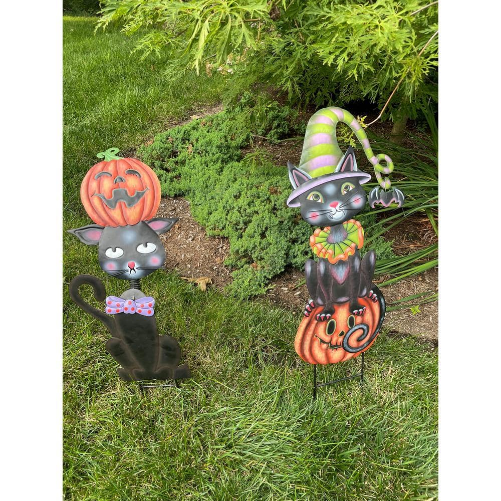 29 in. Metal Halloween Black Cat Yard Stake Set of 2
