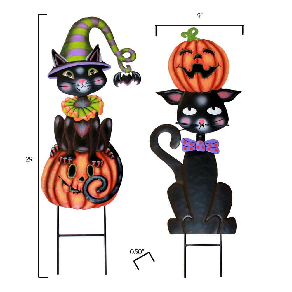 29 in. Metal Halloween Black Cat Yard Stake Set of 2