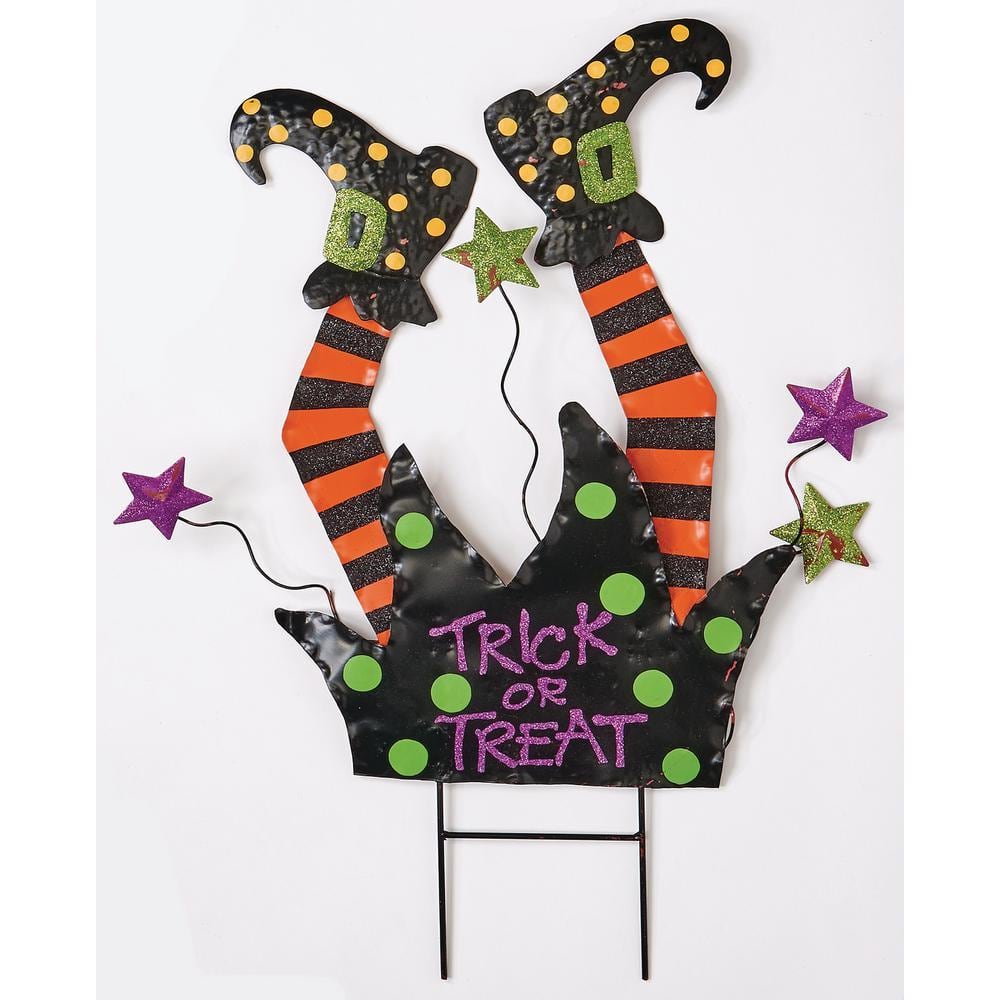 28 in. Metal Crashing Witch Yard Stake