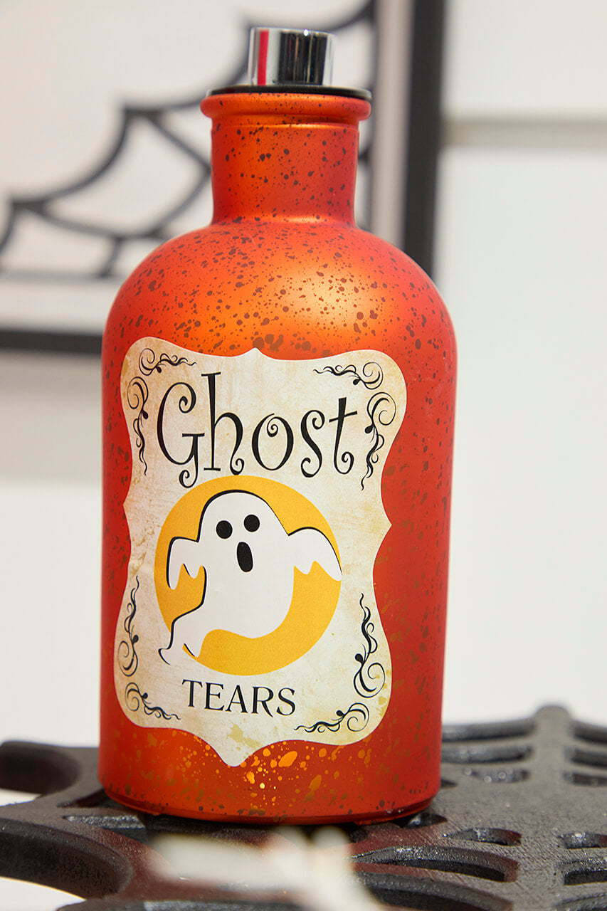 7"H B/O Lighted Glass Halloween Bottle Luminary