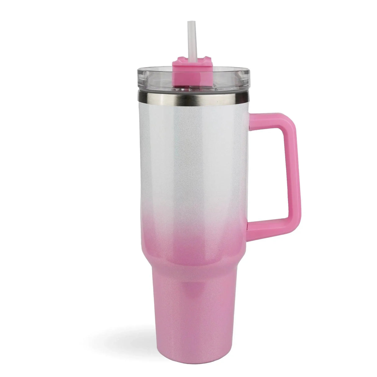 40 oz Handled Tumbler Shimmer Ombre- White & Pink