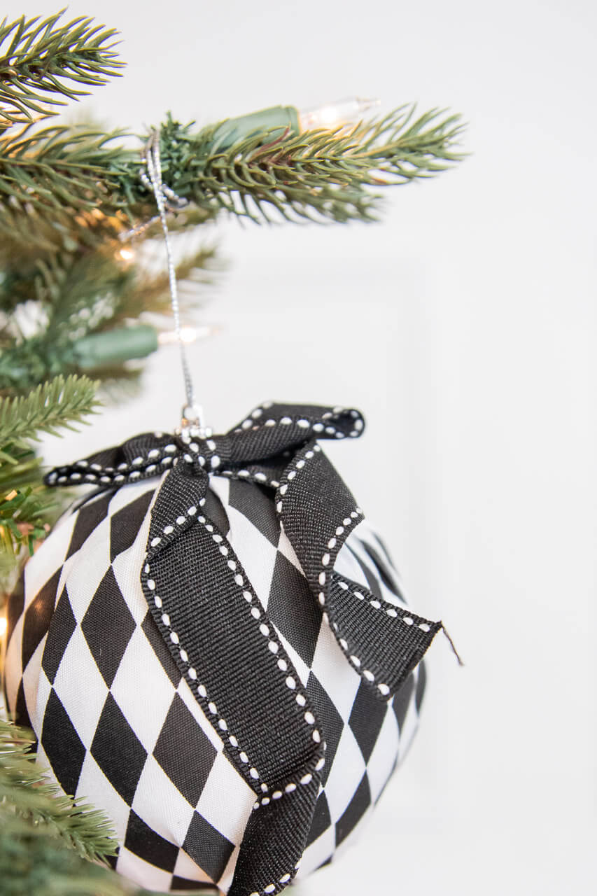 4” Black and White Harlequin Bow Ball Ornament