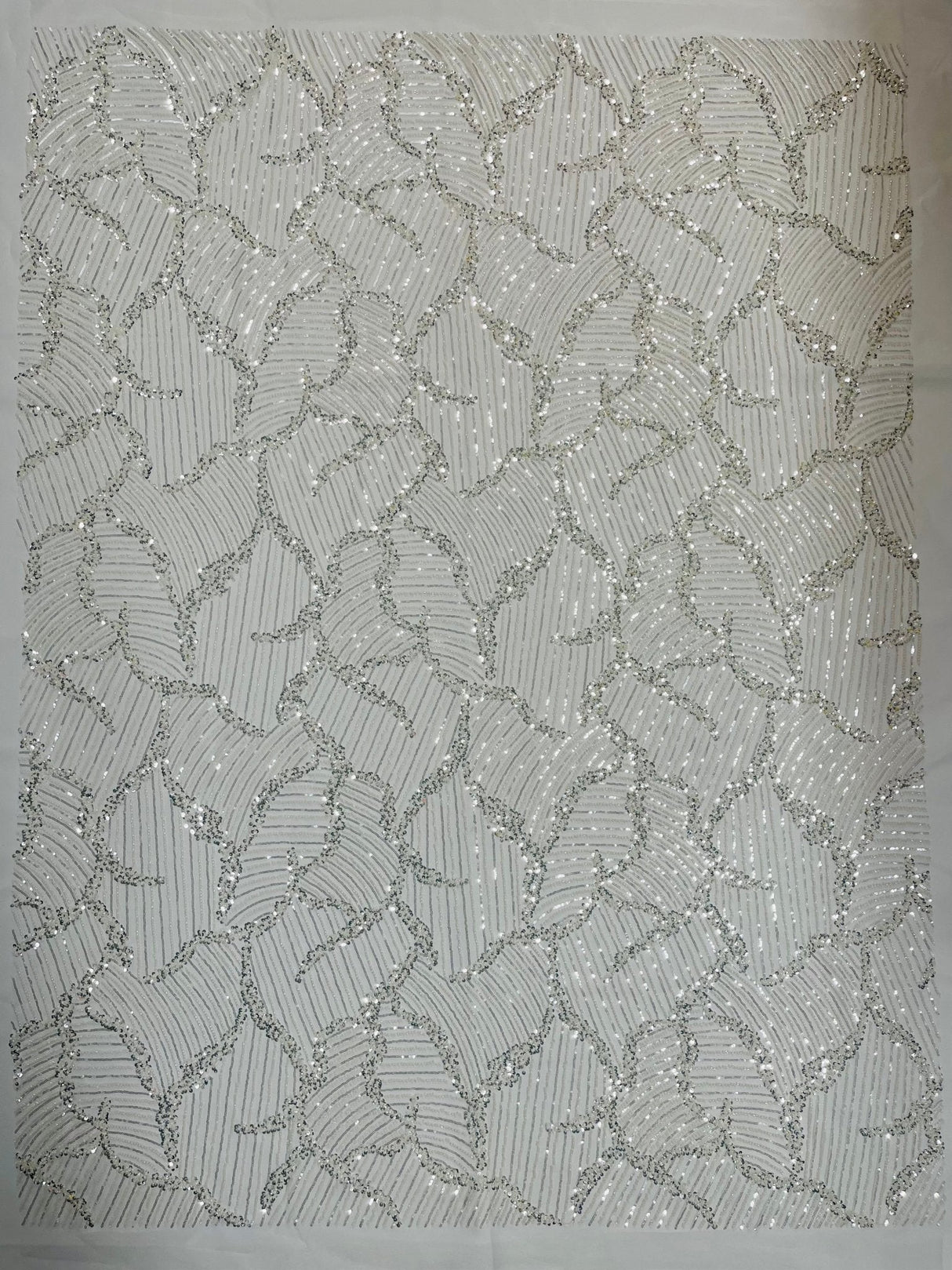 Heavy Beaded Leaf Design Mesh Lace Fabric - Beaded Leaf Pattern, 54" Width (1 Yard)