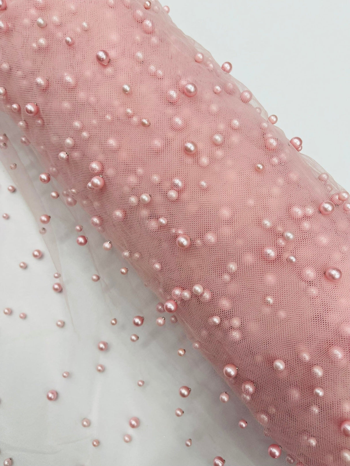 Heavy Scattered Pearls Studded Mesh Pearl Mesh Fabric - Scattered Pearls, 58" Wide (1 Yard)