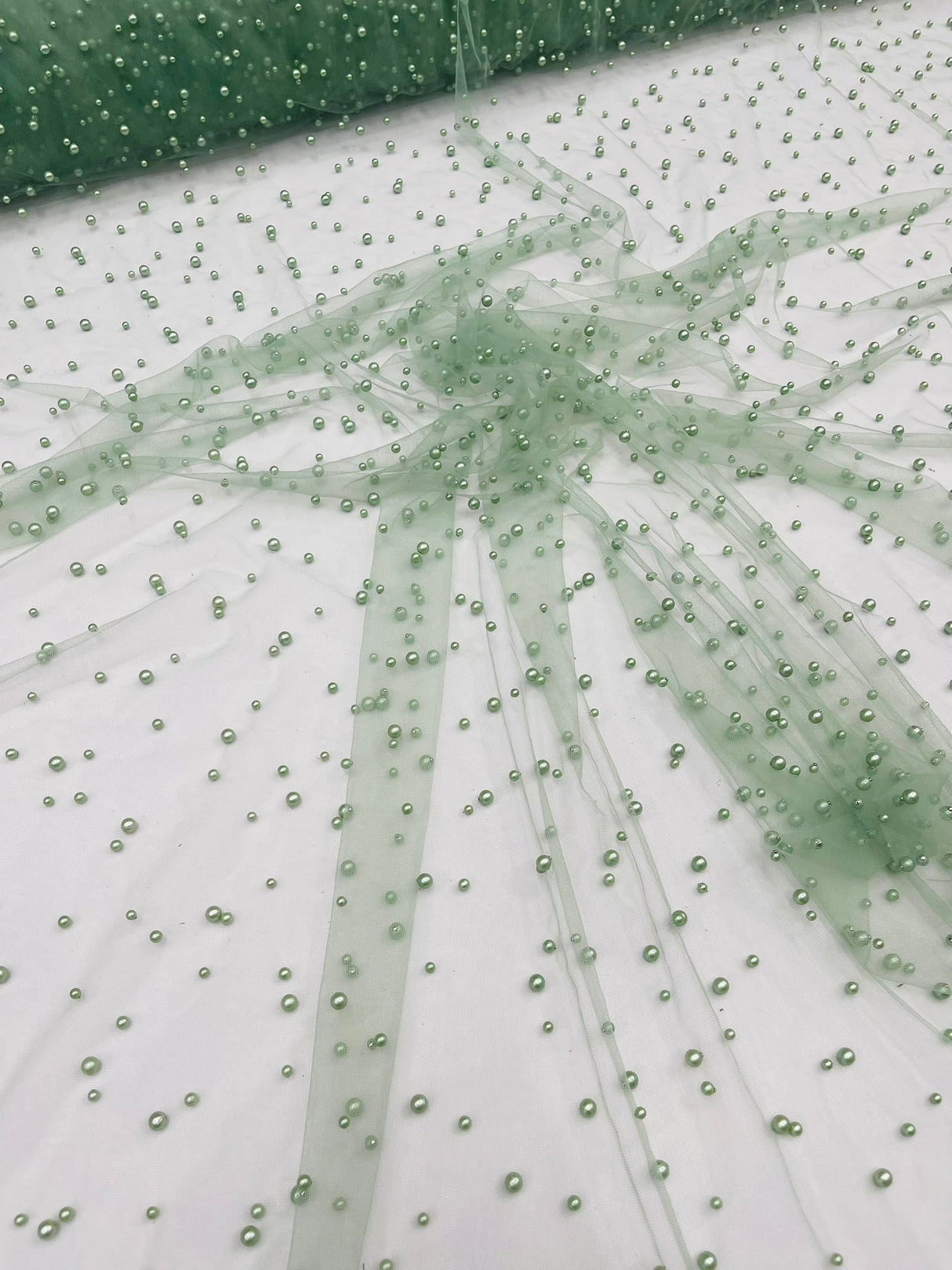 Heavy Scattered Pearls Studded Mesh Pearl Mesh Fabric - Scattered Pearls, 58" Wide (1 Yard)