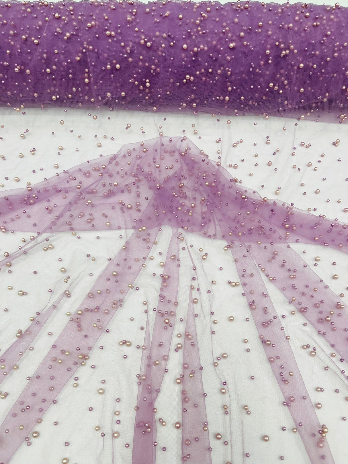 Heavy Scattered Pearls Studded Mesh Pearl Mesh Fabric - Scattered Pearls, 58" Wide (1 Yard)