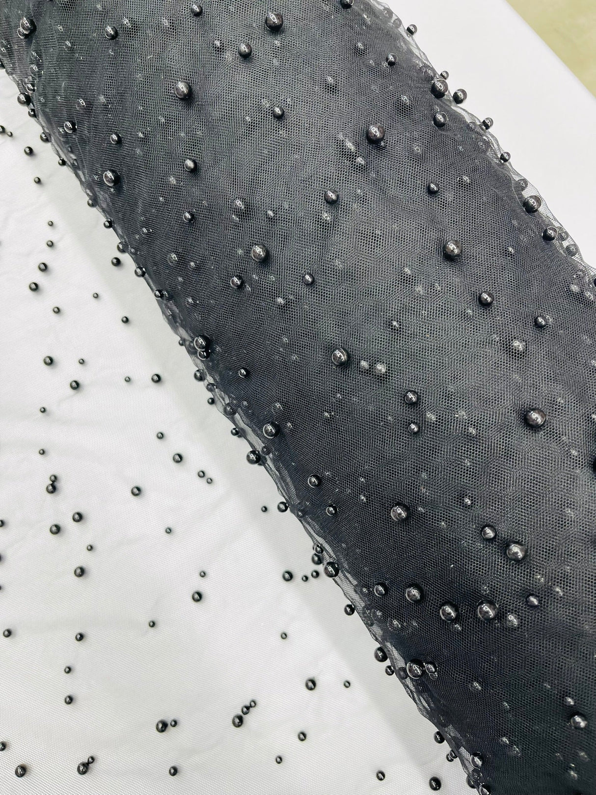 Heavy Scattered Pearls Studded Mesh Pearl Mesh Fabric - Scattered Pearls, 58" Wide (1 Yard)