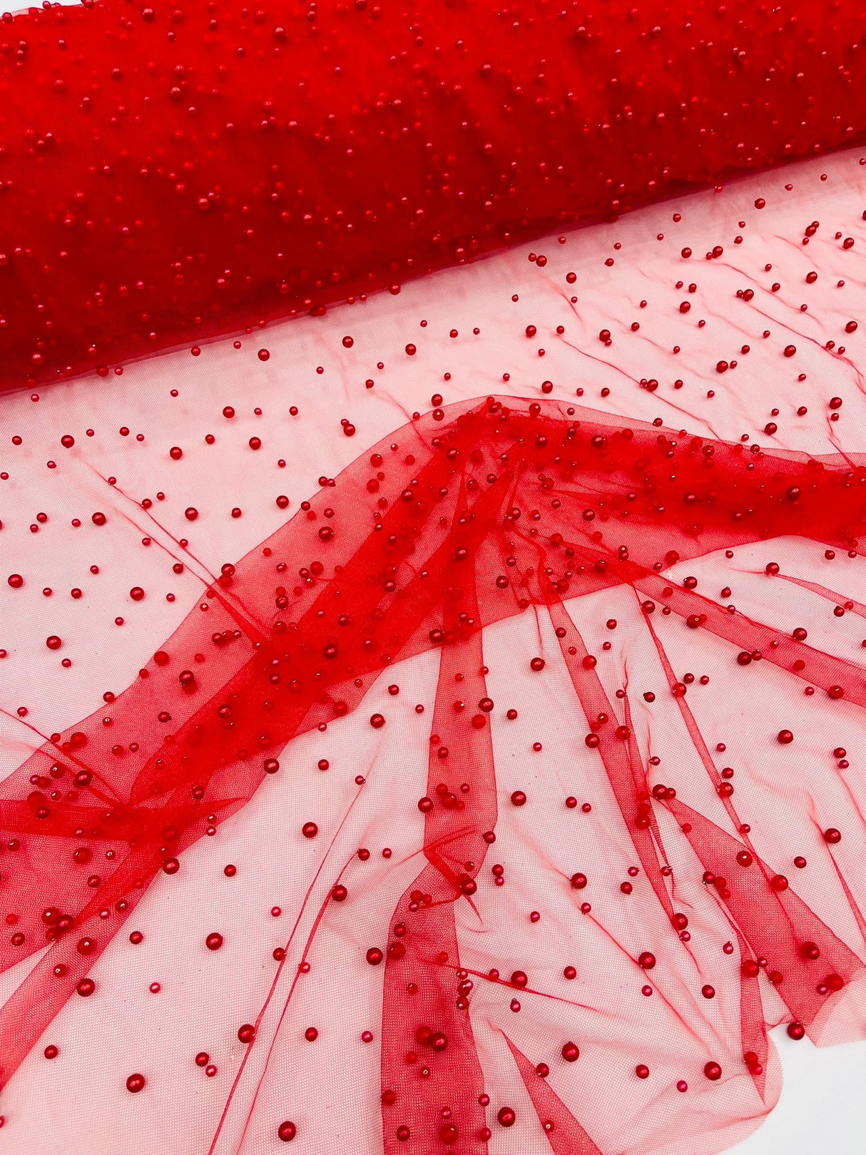 Heavy Scattered Pearls Studded Mesh Pearl Mesh Fabric - Scattered Pearls, 58" Wide (1 Yard)