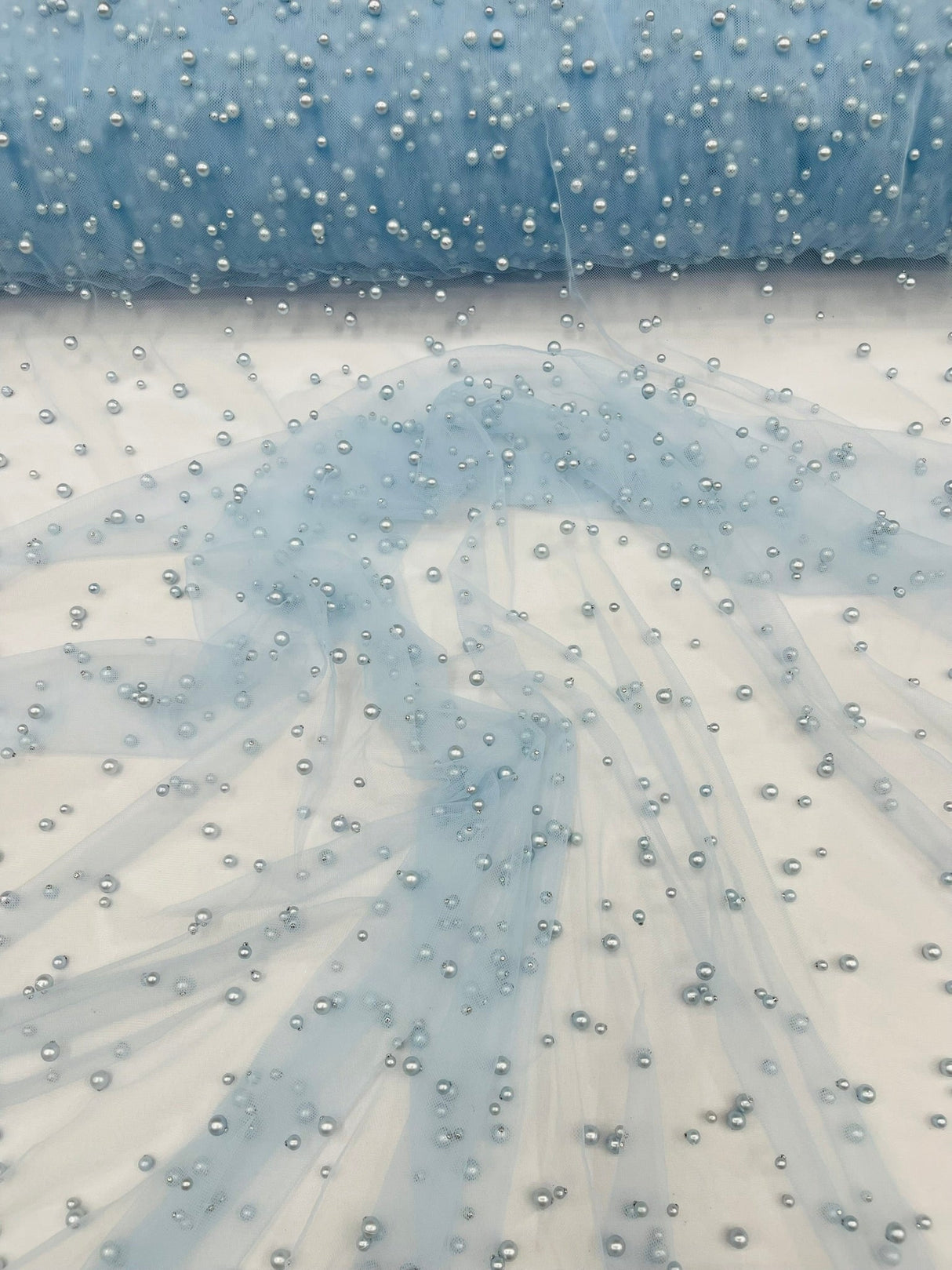 Heavy Scattered Pearls Studded Mesh Pearl Mesh Fabric - Scattered Pearls, 58" Wide (1 Yard)