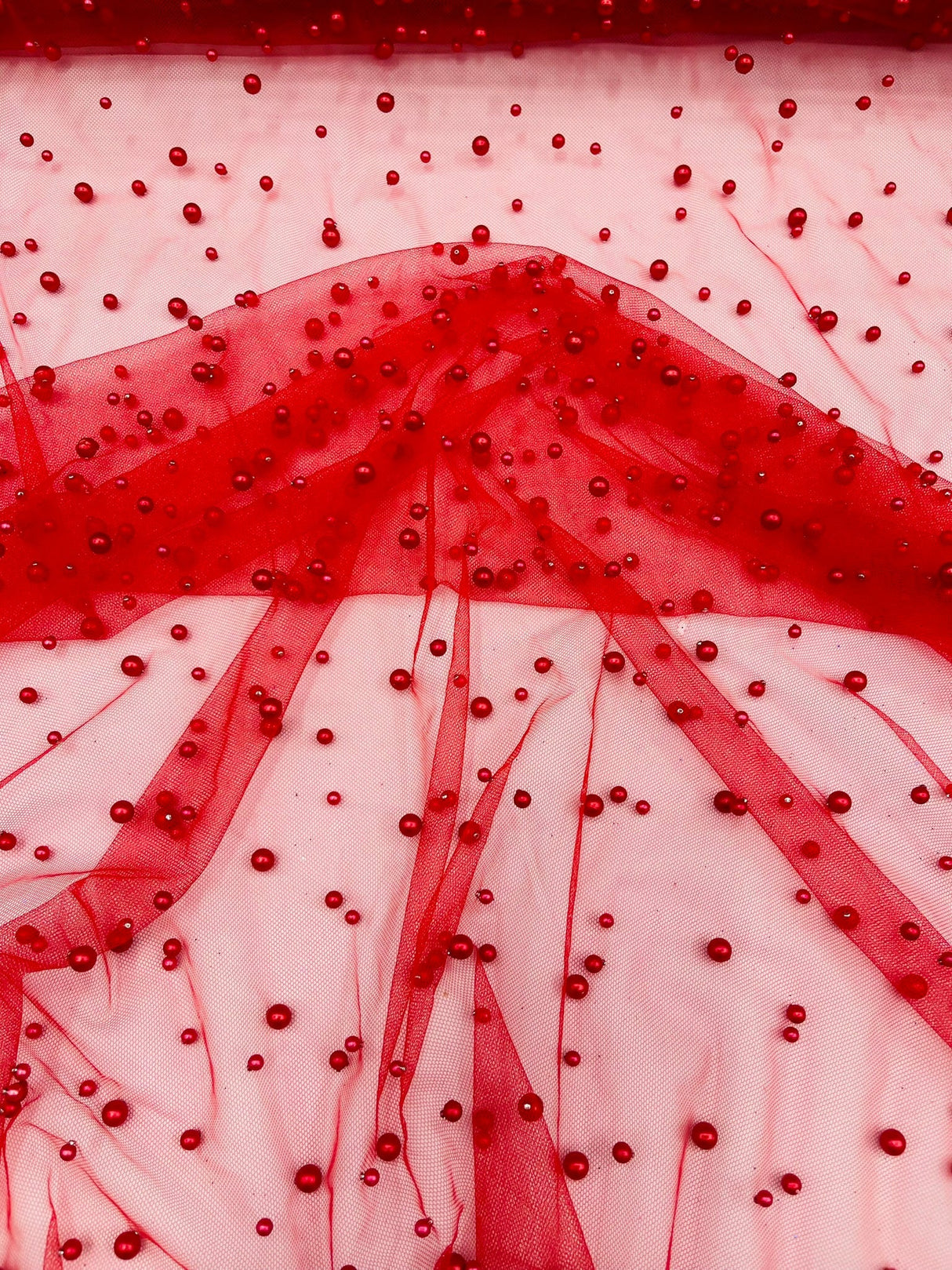 Heavy Scattered Pearls Studded Mesh Pearl Mesh Fabric - Scattered Pearls, 58" Wide (1 Yard)