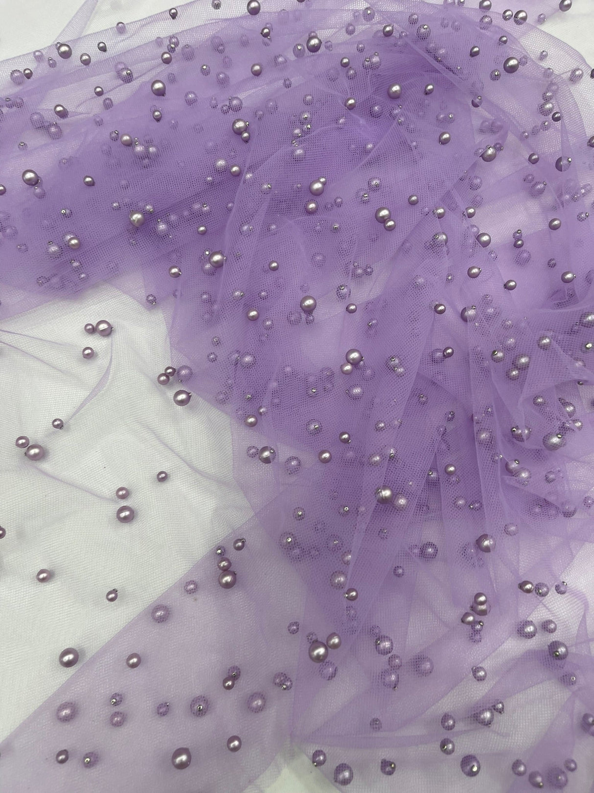Heavy Scattered Pearls Studded Mesh Pearl Mesh Fabric - Scattered Pearls, 58" Wide (1 Yard)