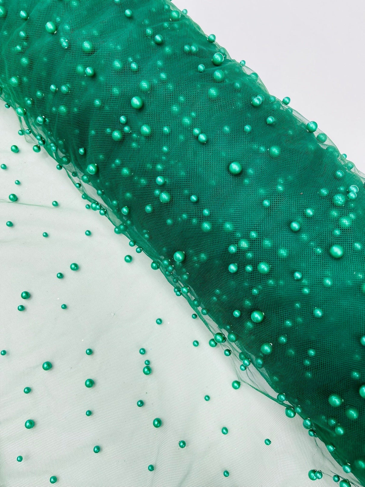 Heavy Scattered Pearls Studded Mesh Pearl Mesh Fabric - Scattered Pearls, 58" Wide (1 Yard)