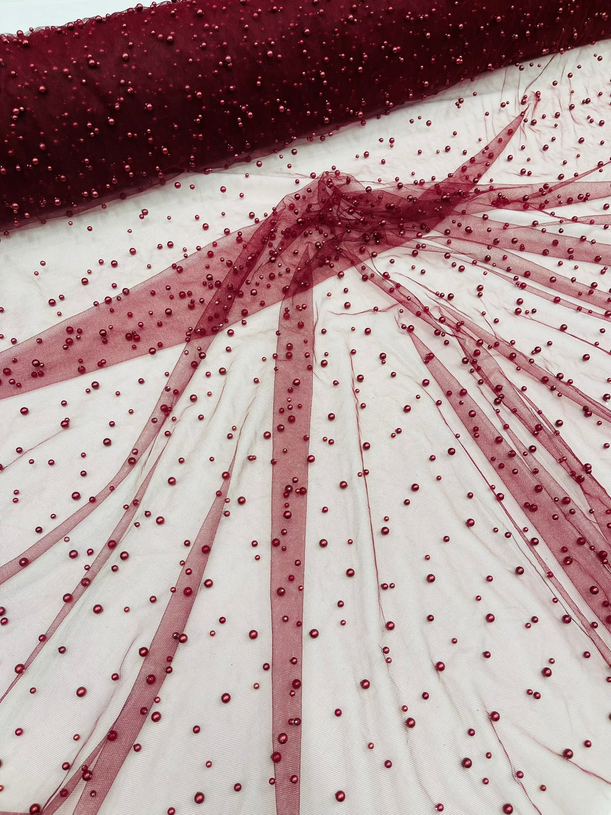 Heavy Scattered Pearls Studded Mesh Pearl Mesh Fabric - Scattered Pearls, 58" Wide (1 Yard)