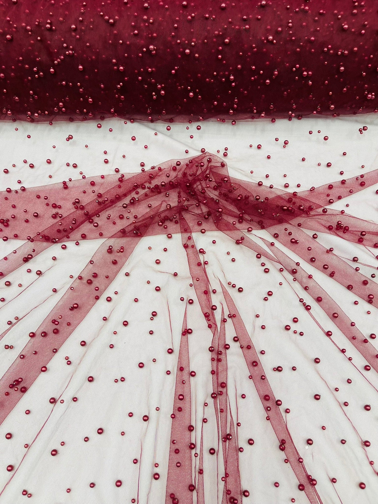 Heavy Scattered Pearls Studded Mesh Pearl Mesh Fabric - Scattered Pearls, 58" Wide (1 Yard)