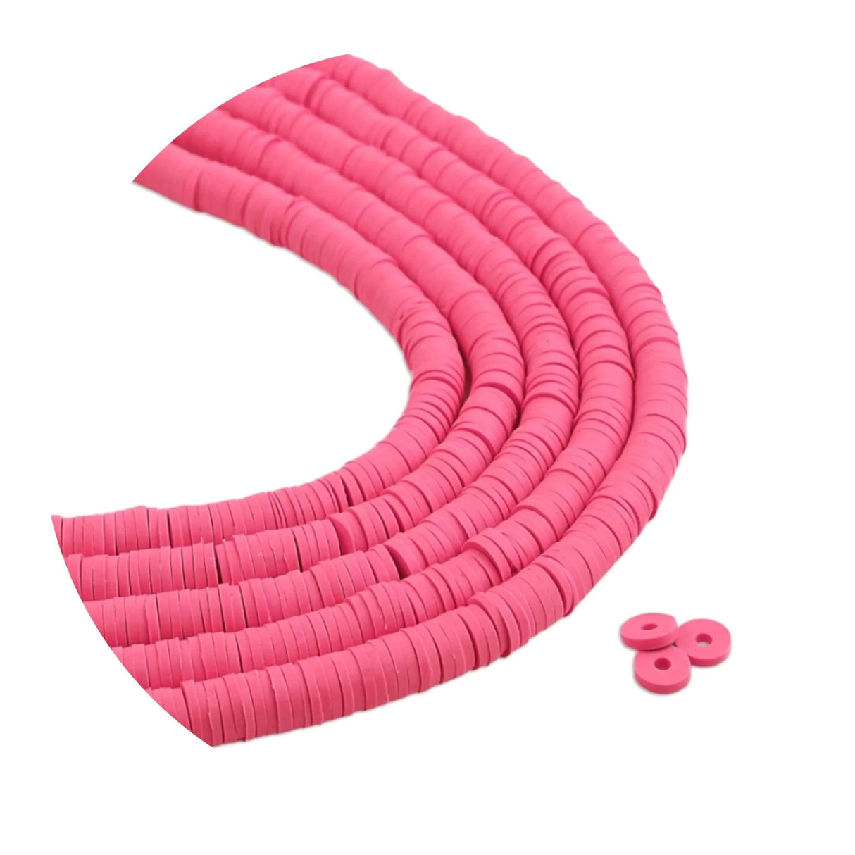 Heishi Polymer Clay Disc Beads 6mm - Flamingo Pink (3200 beads - 10 Strands 15")