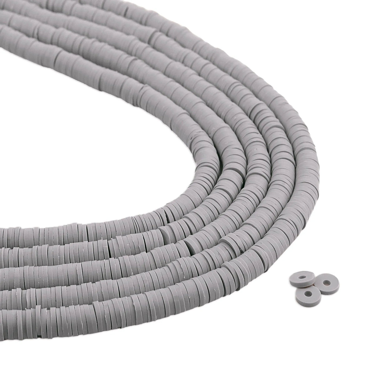 Heishi Polymer Clay Disc Beads 6mm - Light Gray (3200 beads - 10 Strands 15")