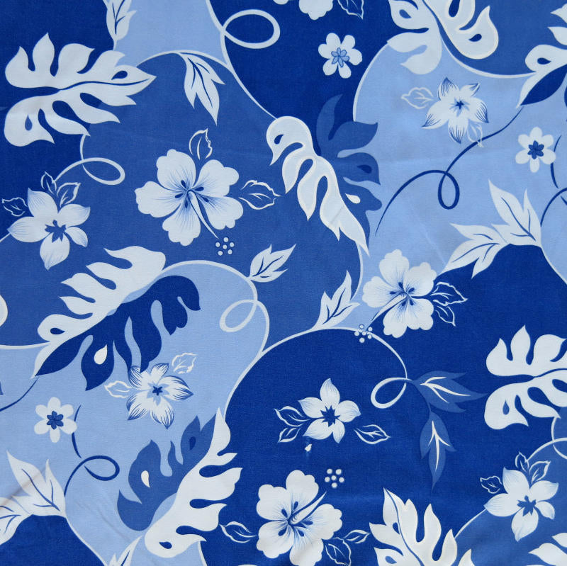 Microfiber Boardshort Fabric Shades of Blue Hibiscus Floral