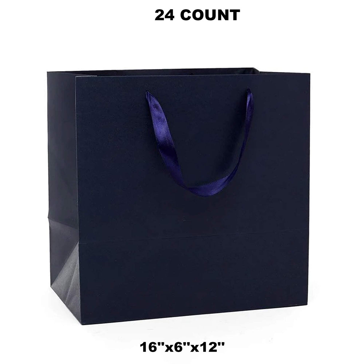 Colored Kraft Euro Totes with Satin Ribbon Handles 16''x6''x12'' Navy Color 12 EACH / PACKAGE