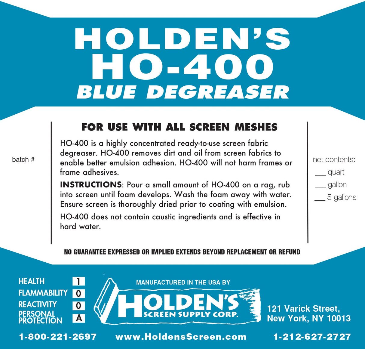 HO-400 Blue Degreaser Blue Degreaser Fabric - Blue, Foaming Formula, Screen Printing Prep (1 Pint)