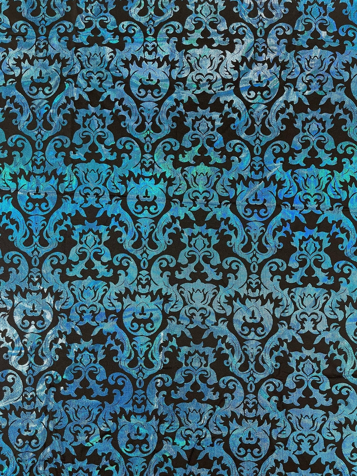 Holographic Damask Nylon Spandex Fabric - Gold/Black, Red/Black, Silver/Black, Fuchsia/Black, Turquoise/Black, 58/60" Width (1 Yard)