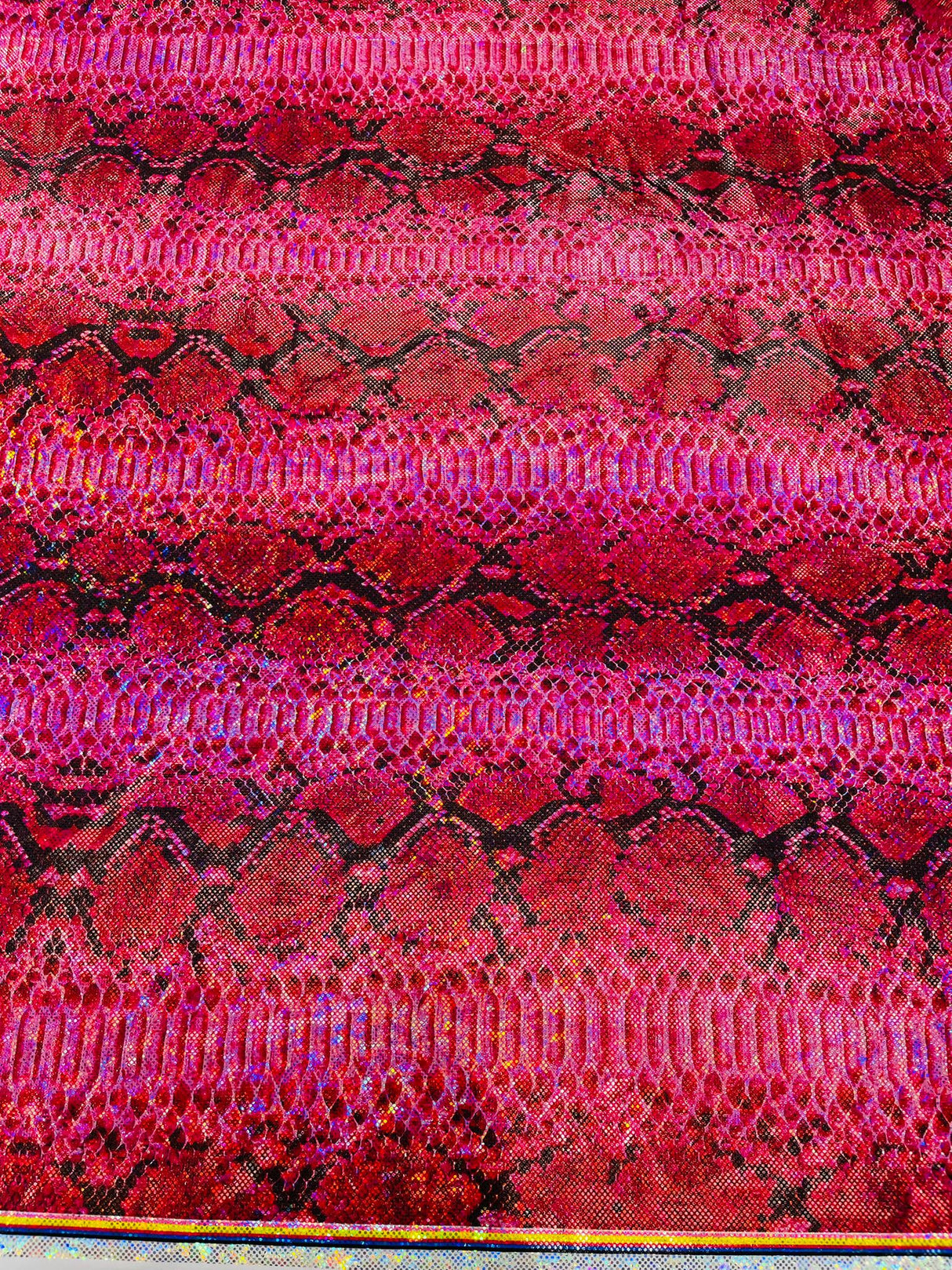 Holographic Snake Foil Printed Spandex Fabric - Multi Color Snake Print, 58" Width (1 Yard)