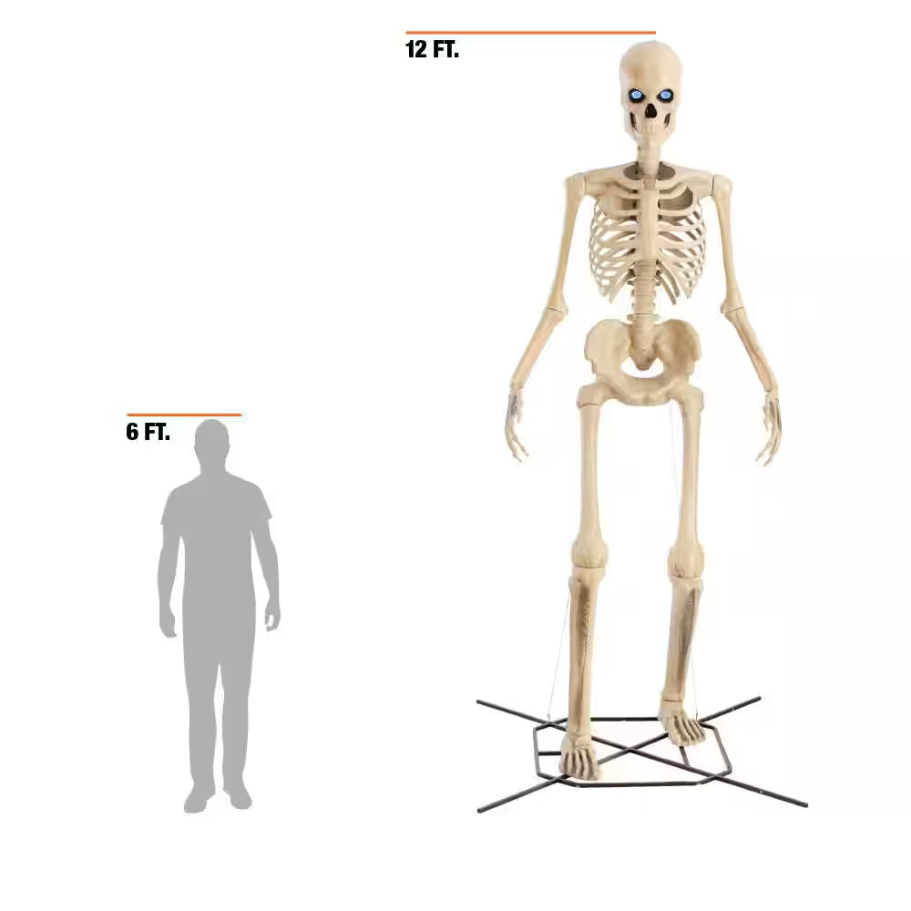 Grave and Bones Giant Skelly Halloween Decoration with Life Eyes LCD 12 Feet