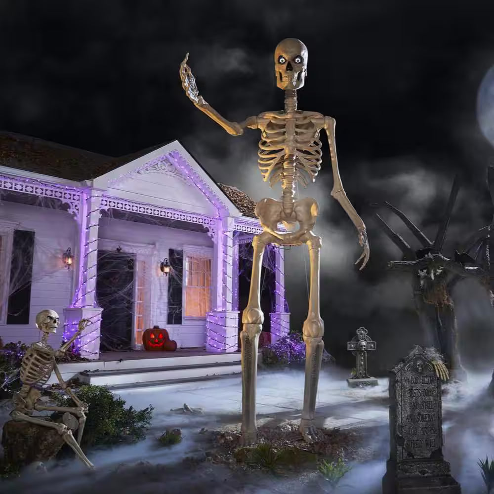 Grave and Bones Giant Skelly Halloween Decoration with Life Eyes LCD 12 Feet