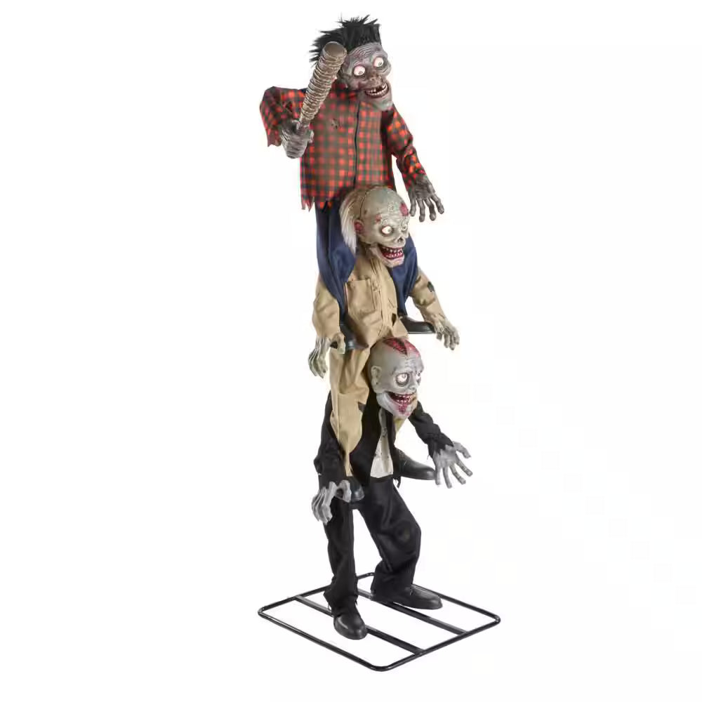 Animated LED Zombie Stack Trio Halloween Decoration with Light Up Eyes 7.5 Feet