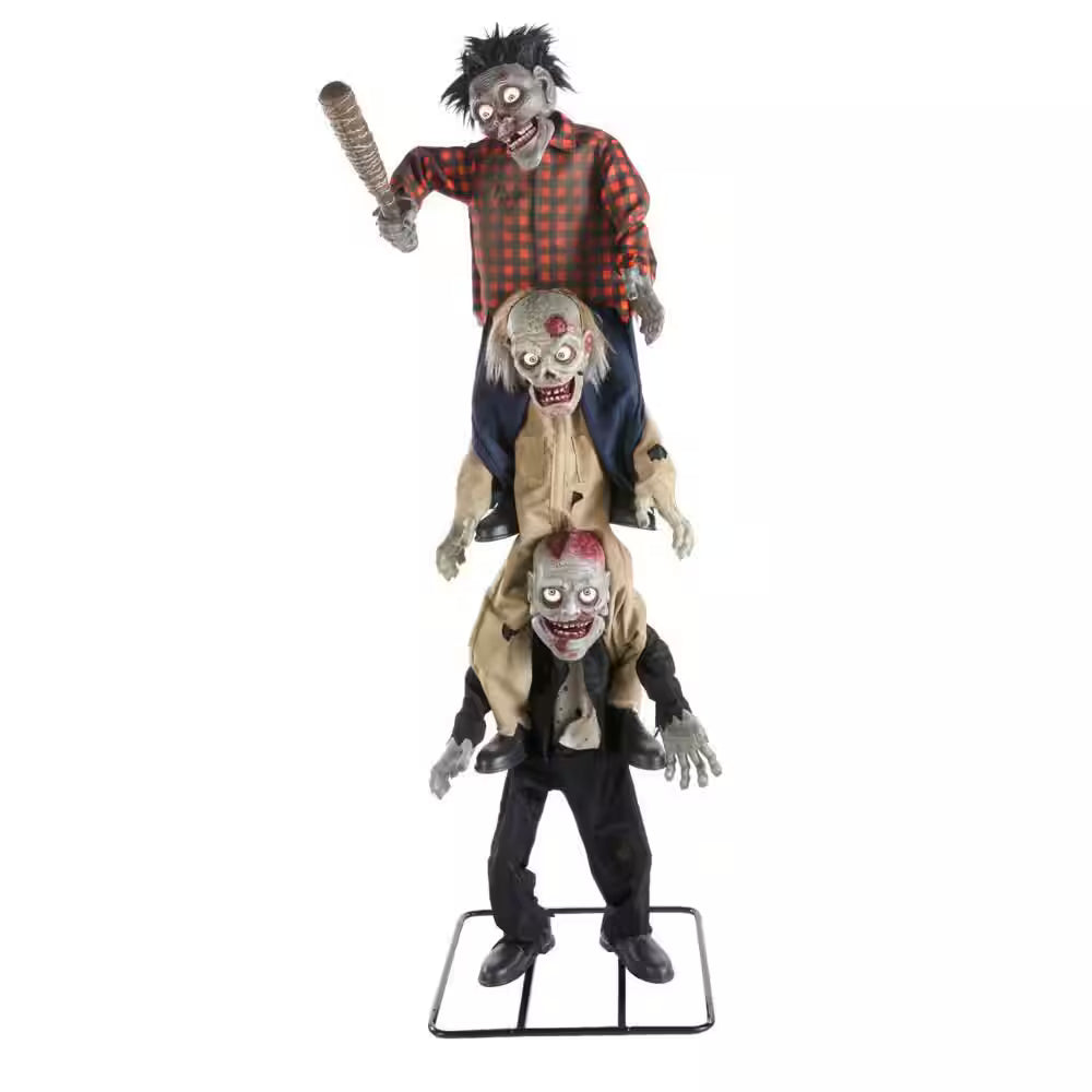 Animated LED Zombie Stack Trio Halloween Decoration with Light Up Eyes 7.5 Feet