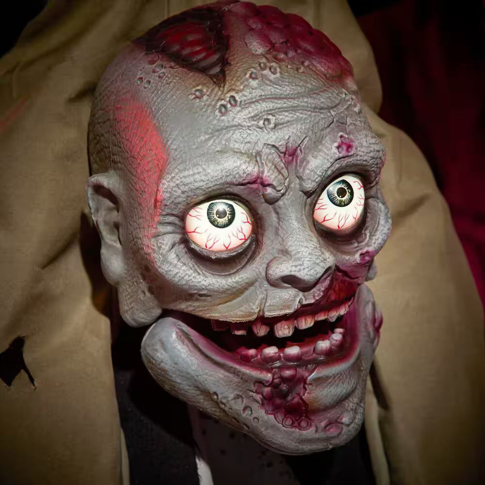 Animated LED Zombie Stack Trio Halloween Decoration with Light Up Eyes 7.5 Feet