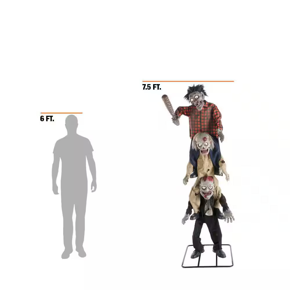 Animated LED Zombie Stack Trio Halloween Decoration with Light Up Eyes 7.5 Feet