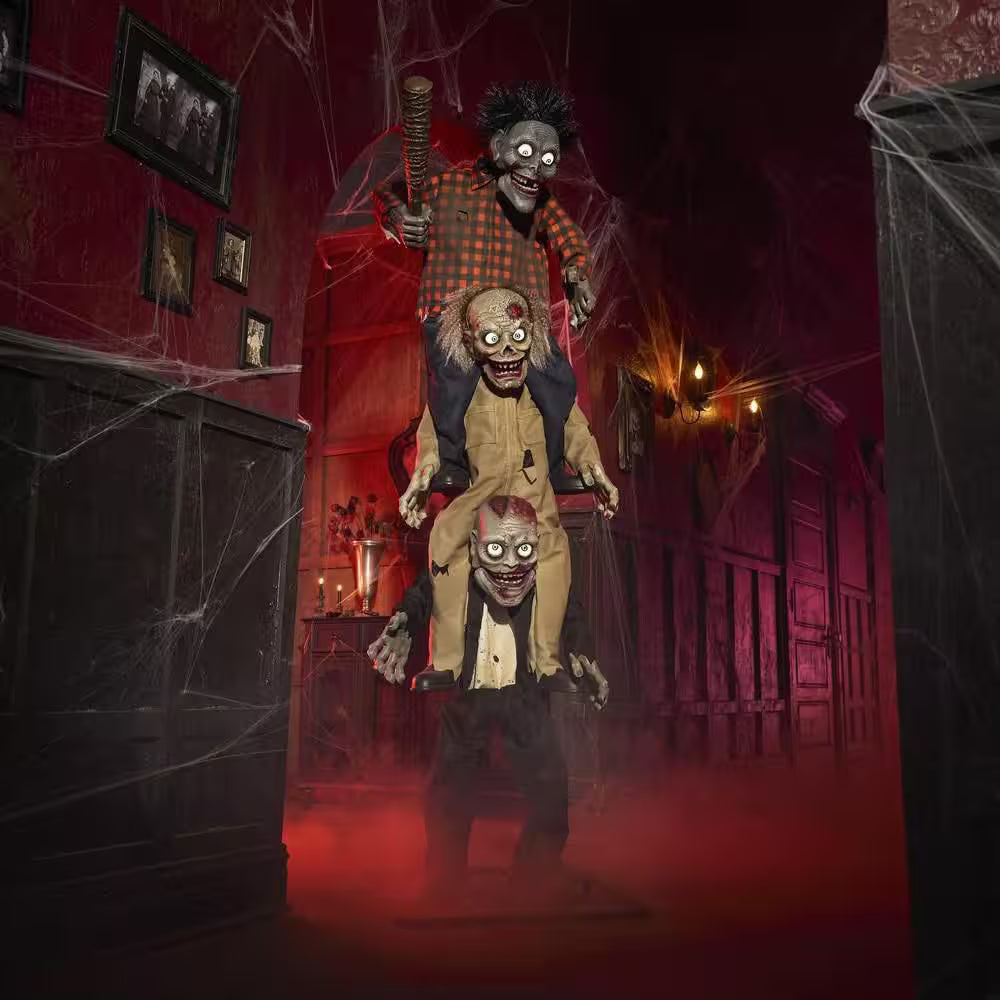 Animated LED Zombie Stack Trio Halloween Decoration with Light Up Eyes 7.5 Feet
